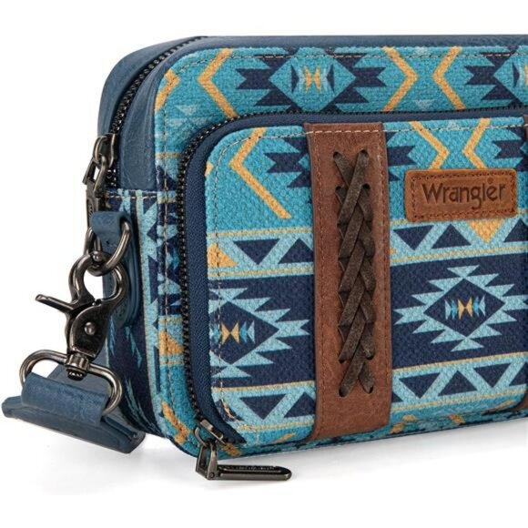 Boho Aztec Crossbody Bag Small Western Purse with Multi Pockets Guitar Strap - Picture 4 of 7